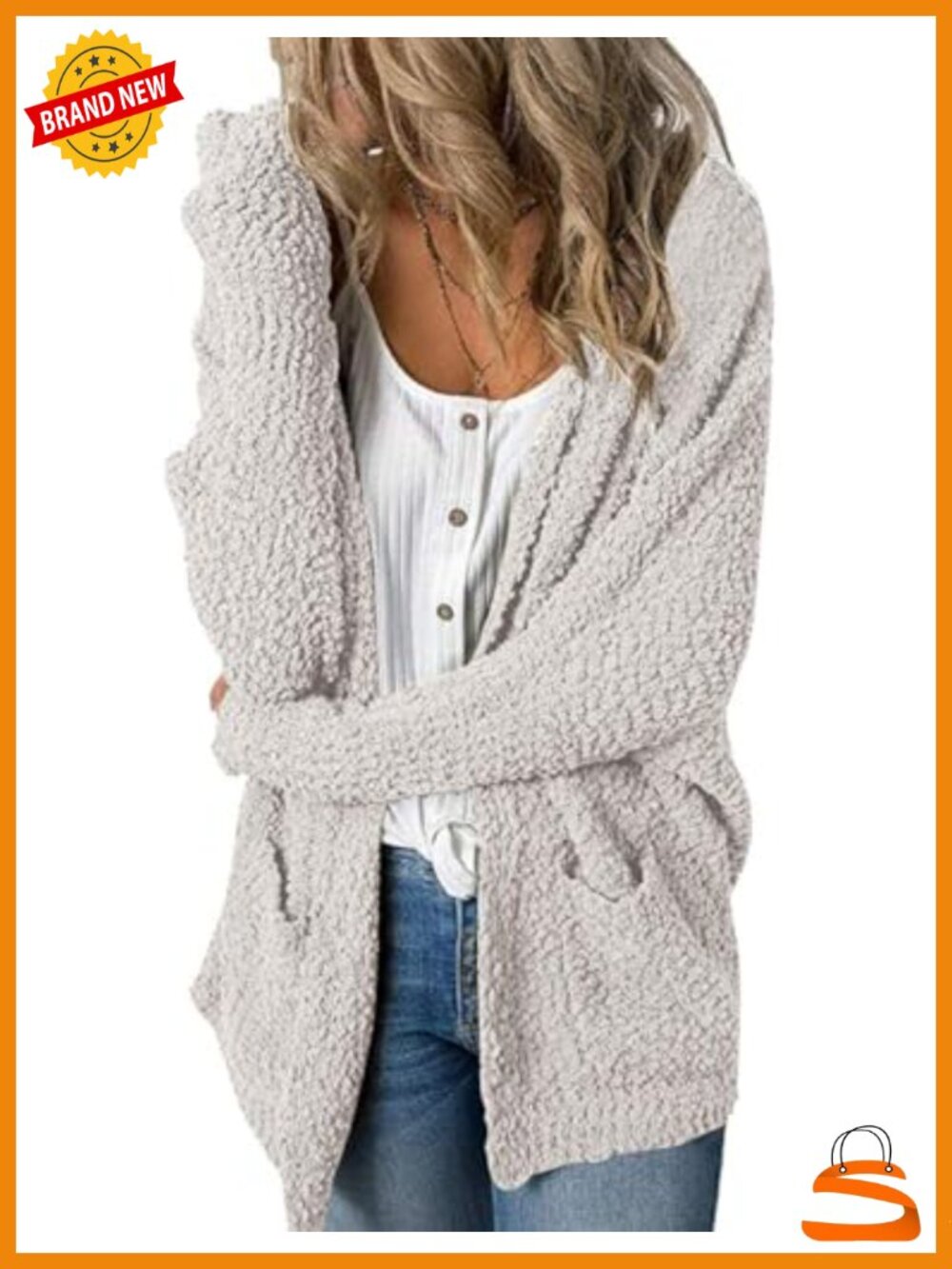 Womens Fuzzy Chunky Oversized Cardigan Sweater Long Sleeve V-Neck Fall